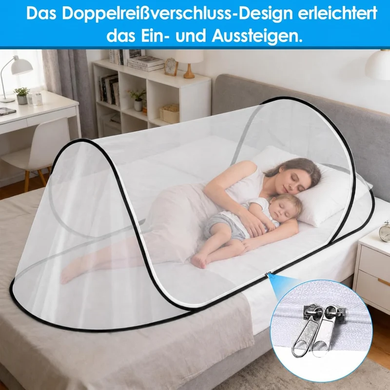 Pop-Up Moskitonetz fürs Bett, 200 x 80 x 56 cm, faltbar, Schwarz
