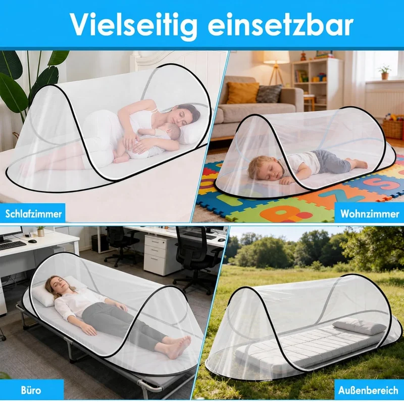 Pop-Up Moskitonetz fürs Bett, 200 x 80 x 56 cm, faltbar, Schwarz