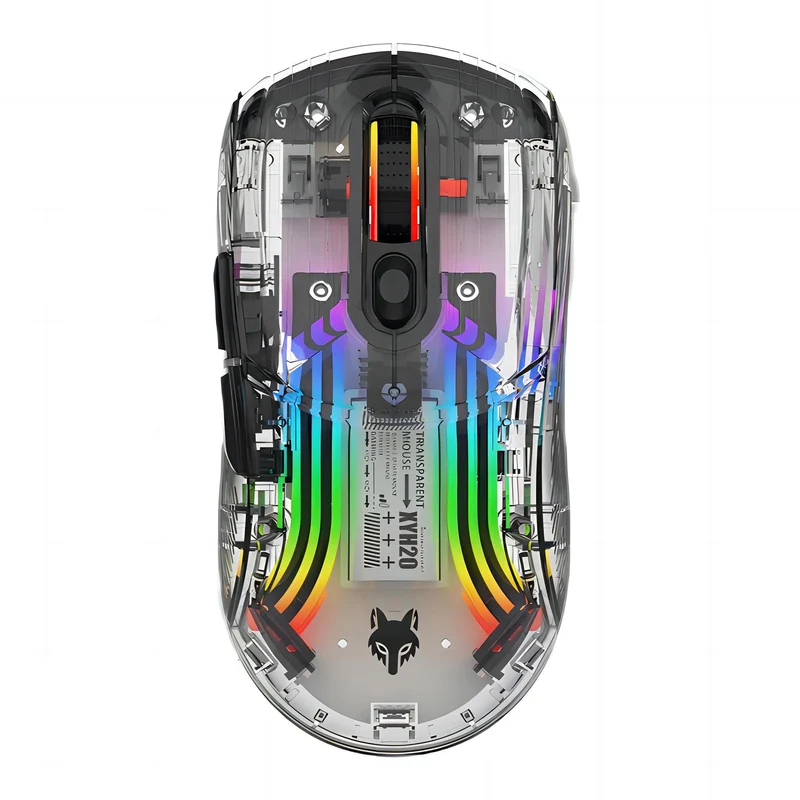 Mengshen Transparente Kabellose Maus Bunter RGB Hintergrundbeleuchtung B) Schwarz, B) Schwarz