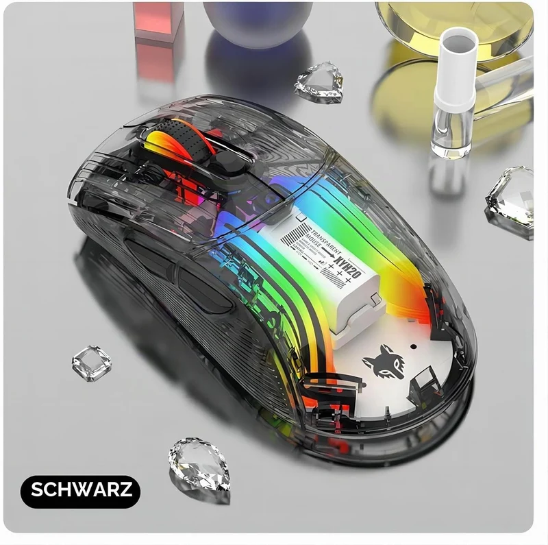 Mengshen Transparente Kabellose Maus Bunter RGB Hintergrundbeleuchtung B) Schwarz, B) Schwarz