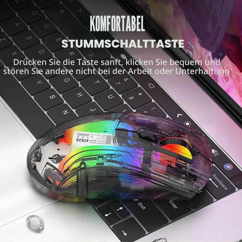 Mengshen Transparente Kabellose Maus Bunter RGB Hintergrundbeleuchtung B) Schwarz, B) Schwarz
