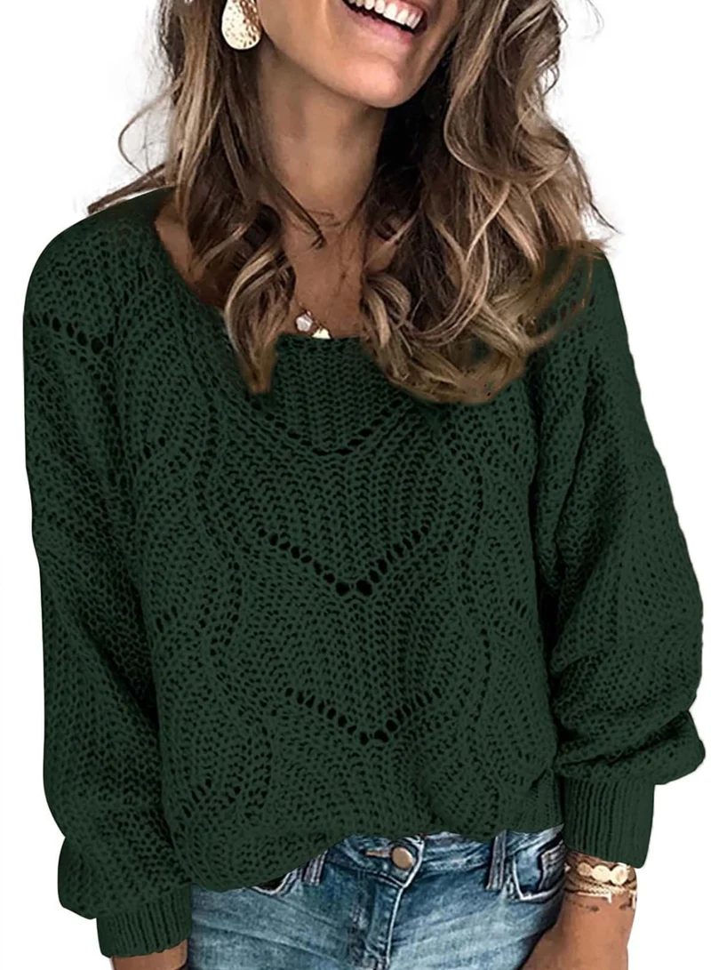 Dokotoo Damen Strickpullover Elegant Rundhals Pullover Herbst Winter Einfarbiger Pulli Oberteil Swea