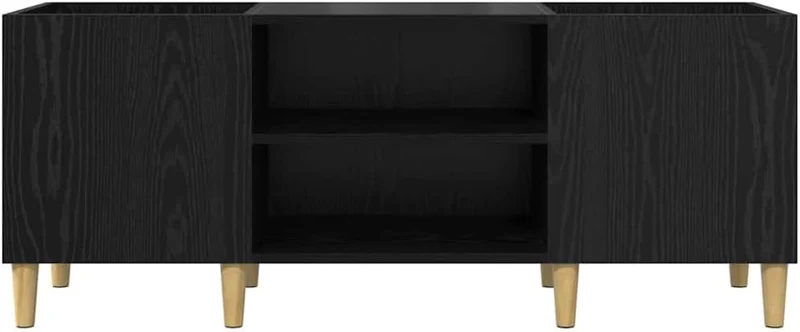 Schallplattenschrank 121 x 38 x 48 cm Holzwerkstoff mit Scharniertüren für Wohnzimmer, Stauraum, Mus