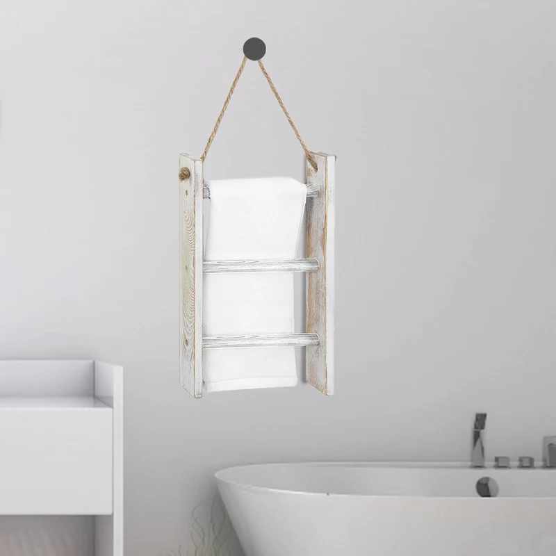 Leiter für Decken, 3-stöckiger Handtuchhalter, Wandmontage, Handtuchleiter mit Seil, dekorativ, Bade