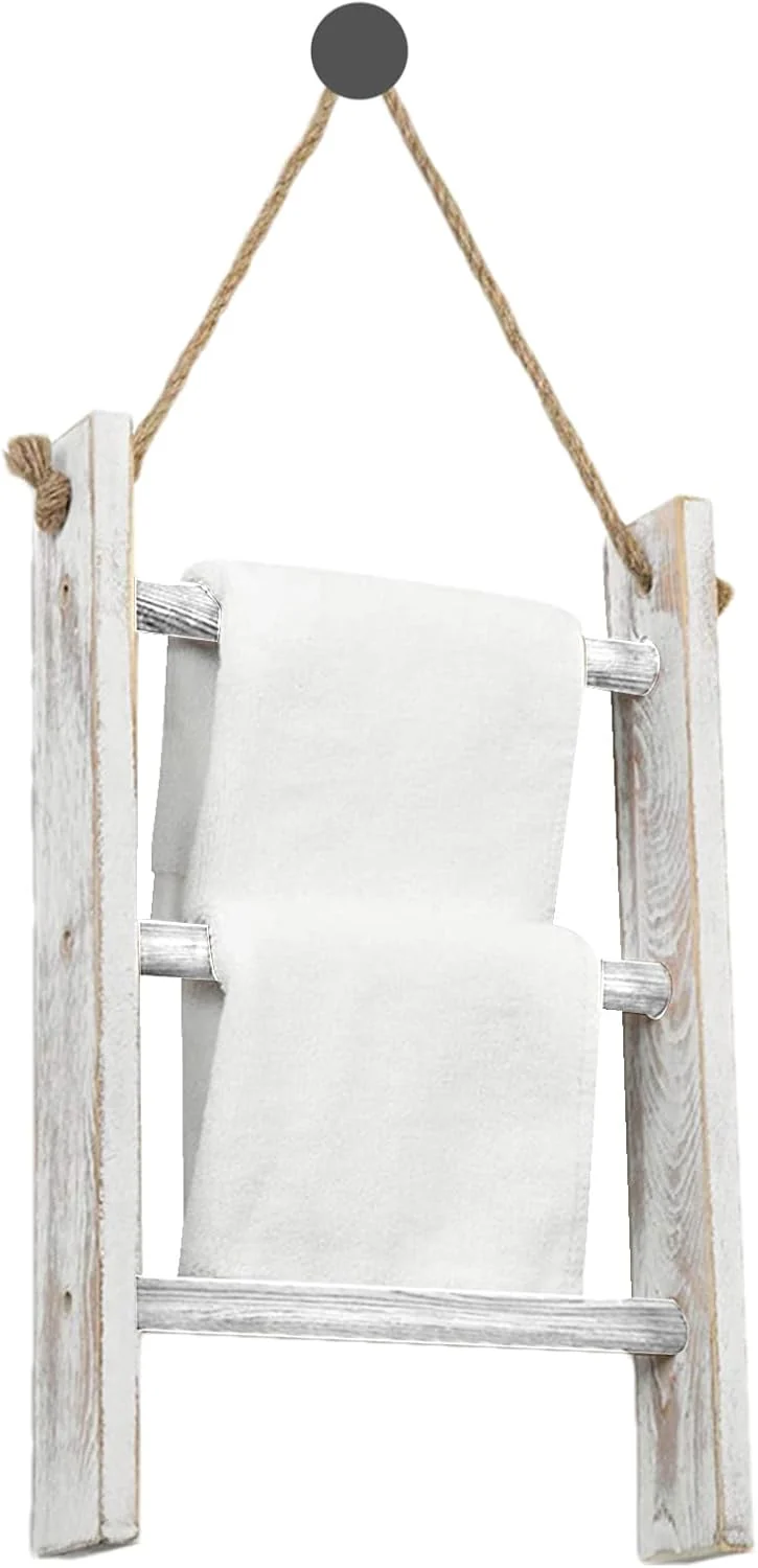 Leiter für Decken, 3-stöckiger Handtuchhalter, Wandmontage, Handtuchleiter mit Seil, dekorativ, Bade