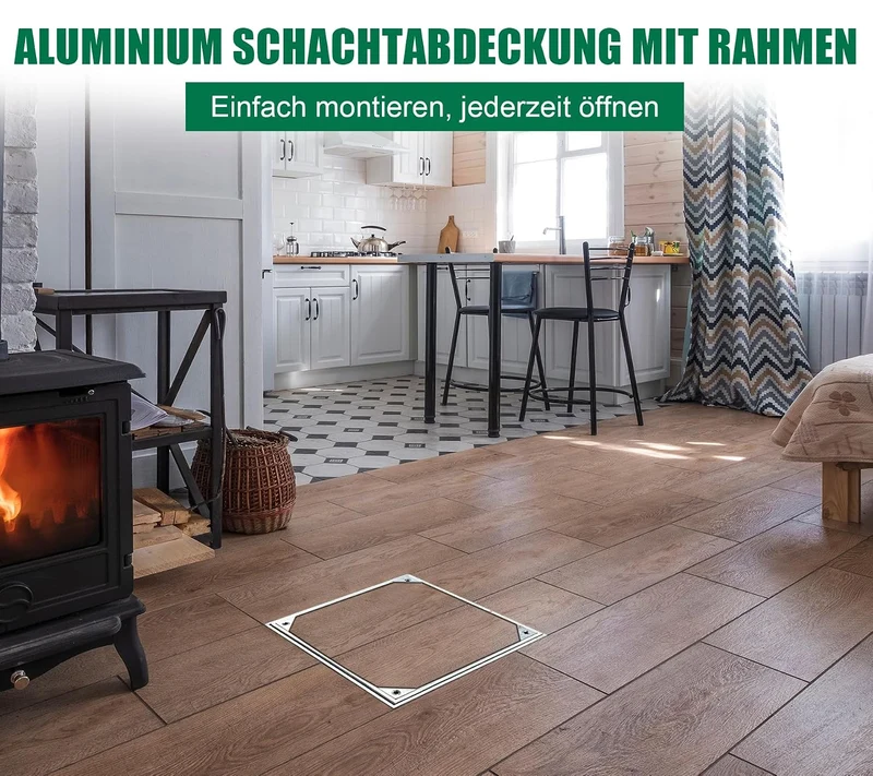 Schachtabdeckung Alu Lichte Weite: 300 x 300 mm | Höhe: 55 mm, Lichte Weite: 300 x 300 mm