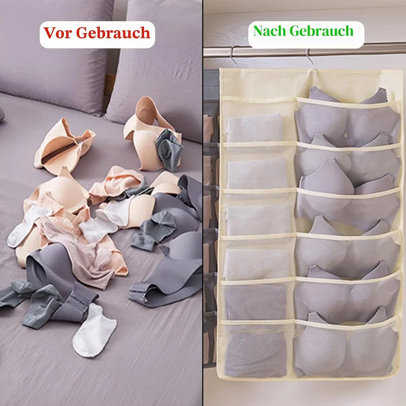 2 Stücke Unterwäsche Organizer Hängend, Wandbehang Aufbewahrungstasche, Faltbar, Drehbar, für Aufbew