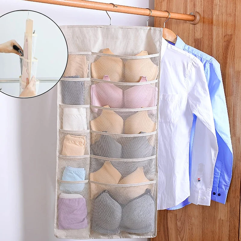 2 Stücke Unterwäsche Organizer Hängend, Wandbehang Aufbewahrungstasche, Faltbar, Drehbar, für Aufbew