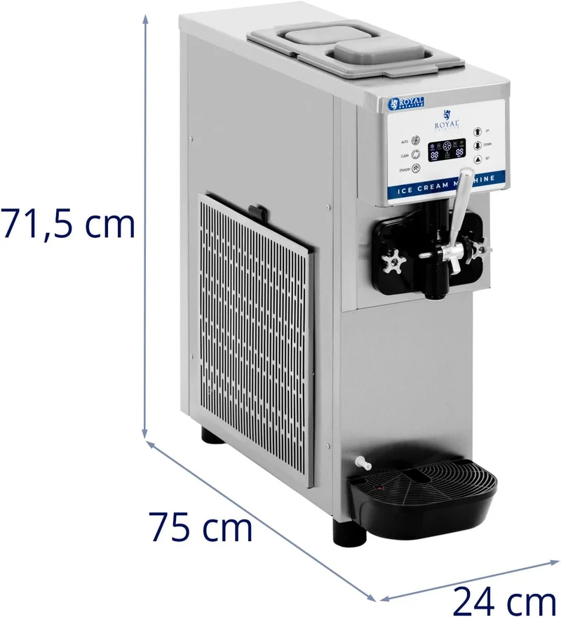 Royal Catering RCSI-16A Softeismaschine 6,5 l/h 800 W 5.5 l für Eiscreme und Sorbet LED-Anzeige Trop