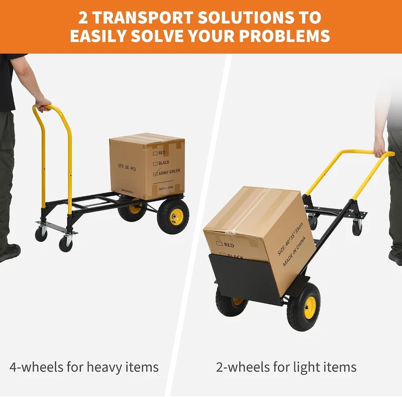 2-in-1 Schwerlast-Transportkarre/Sackkarre & Plattformwagen Schwarz + Gelb 180kg, Schwarz + Gelb 180