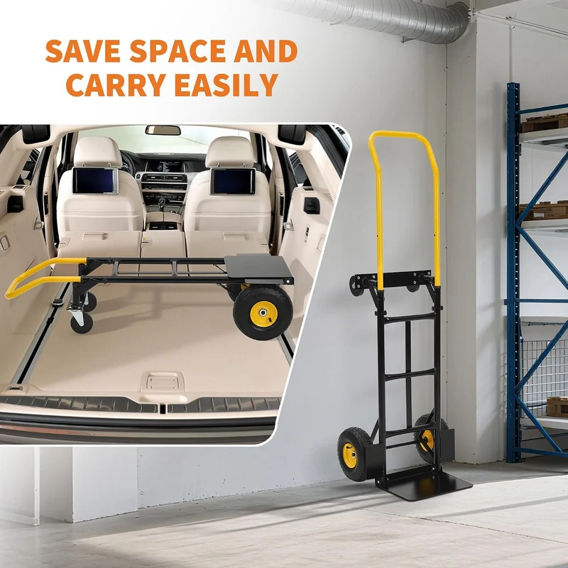 2-in-1 Schwerlast-Transportkarre/Sackkarre & Plattformwagen Schwarz + Gelb 180kg, Schwarz + Gelb 180