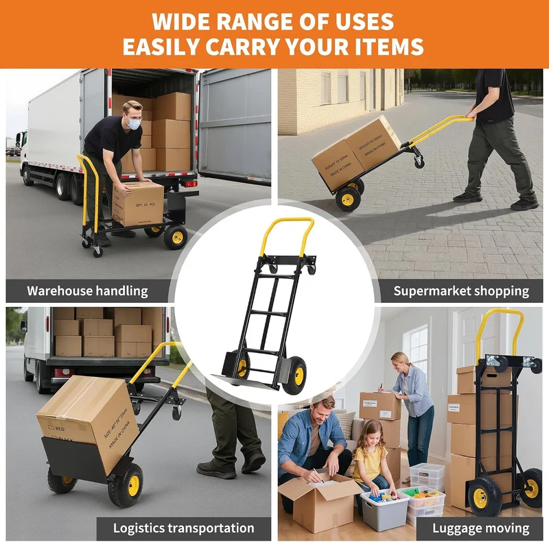 2-in-1 Schwerlast-Transportkarre/Sackkarre & Plattformwagen Schwarz + Gelb 180kg, Schwarz + Gelb 180