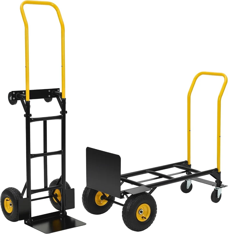 2-in-1 Schwerlast-Transportkarre/Sackkarre & Plattformwagen Schwarz + Gelb 180kg, Schwarz + Gelb 180
