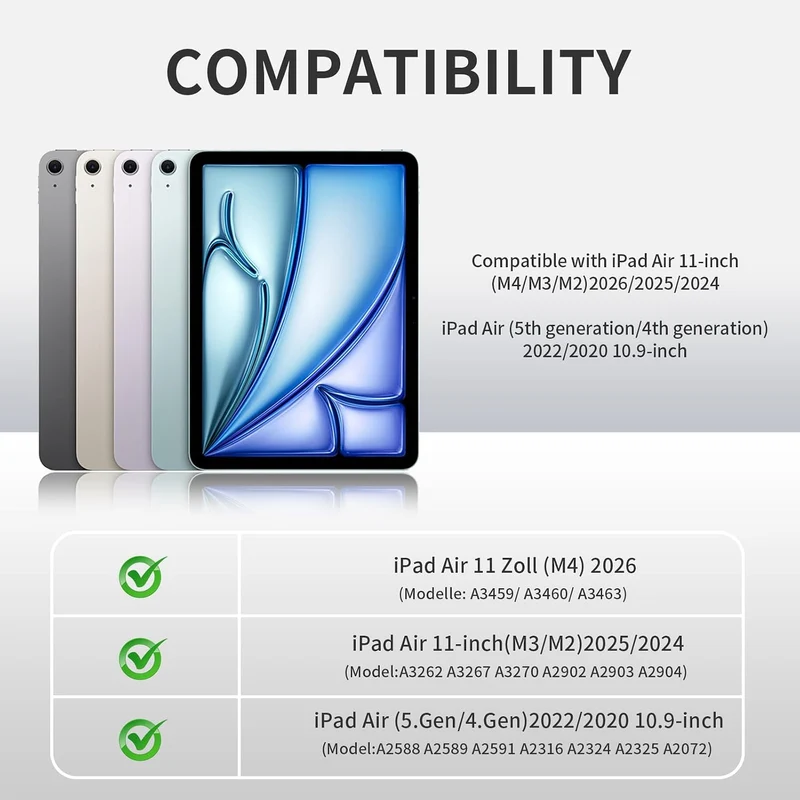 JKSML Hülle mit Tastatur für iPad Air 11 Zoll (M4/M3/M2) 2026/2025/2024 Grau, Grau