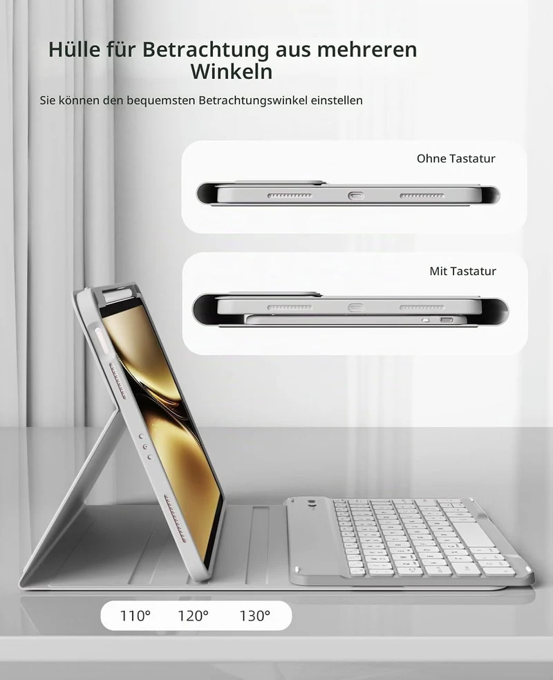 JKSML Hülle mit Tastatur für iPad Air 11 Zoll (M4/M3/M2) 2026/2025/2024 Grau, Grau