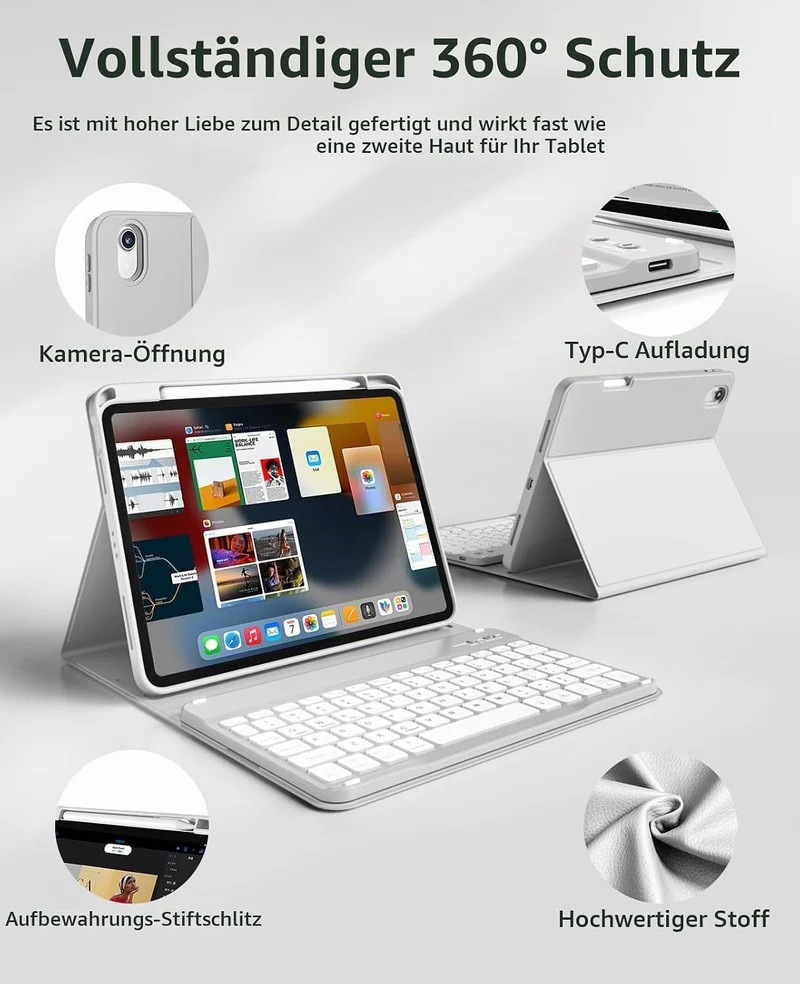 JKSML Hülle mit Tastatur für iPad Air 11 Zoll (M4/M3/M2) 2026/2025/2024 Grau, Grau