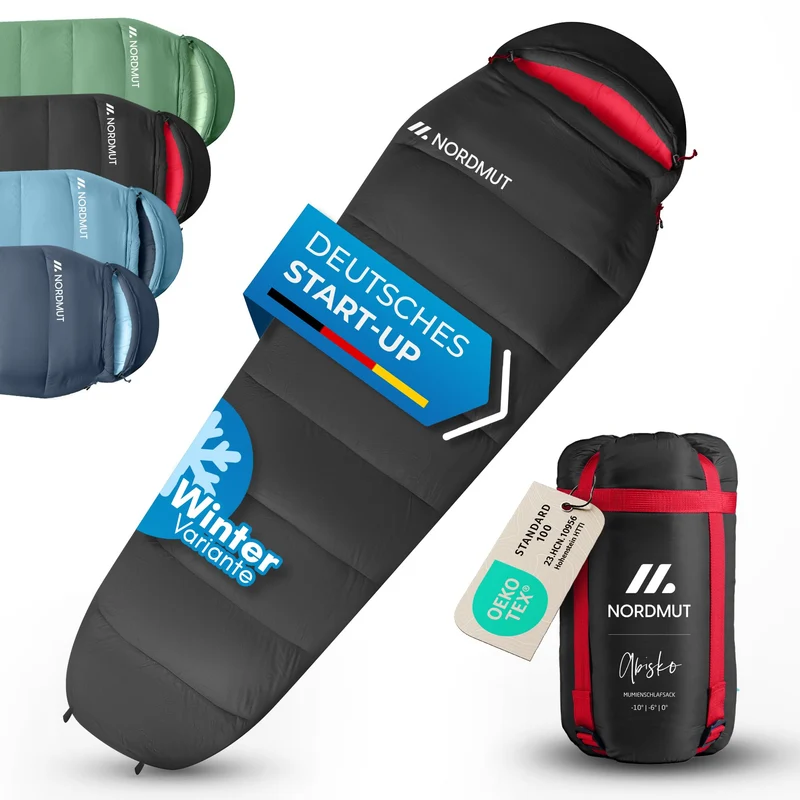 NORDMUT® Schlafsack Winter -10 bis 0 Grad komprimierbar - Winterschlafsack Outdoor für Trekking & Ca