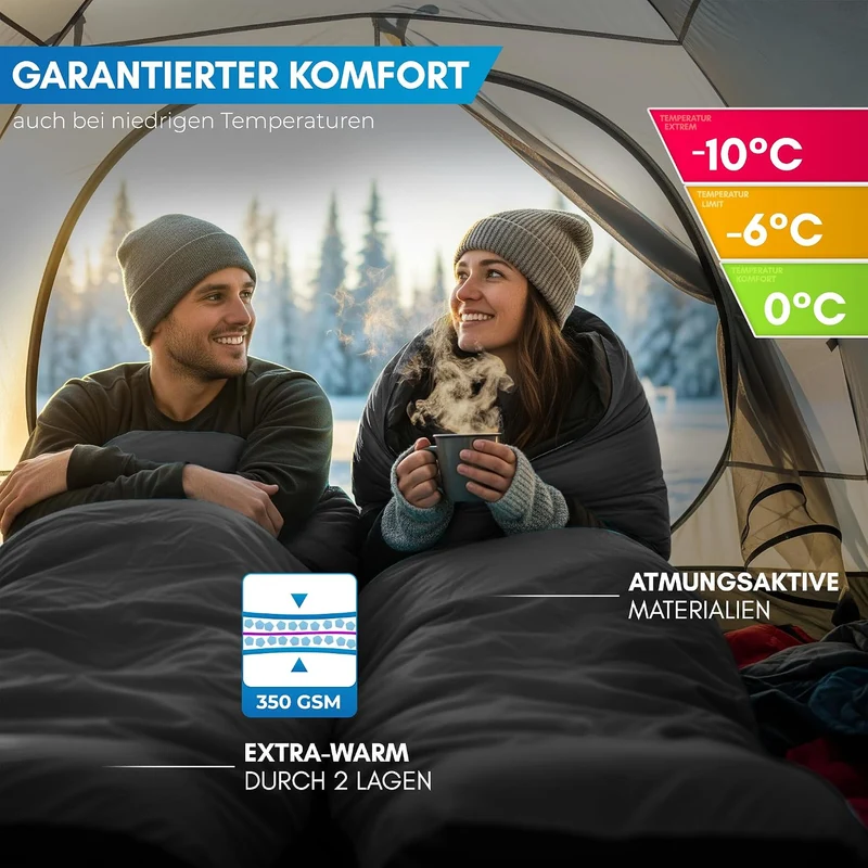 NORDMUT® Schlafsack Winter -10 bis 0 Grad komprimierbar - Winterschlafsack Outdoor für Trekking & Ca