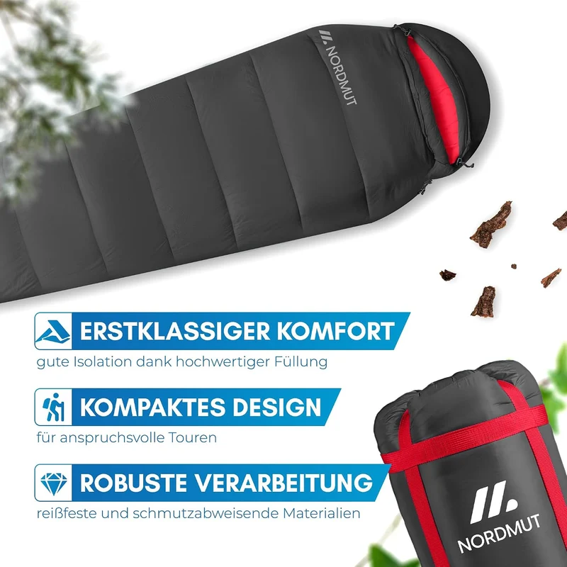 NORDMUT® Schlafsack Winter -10 bis 0 Grad komprimierbar - Winterschlafsack Outdoor für Trekking & Ca