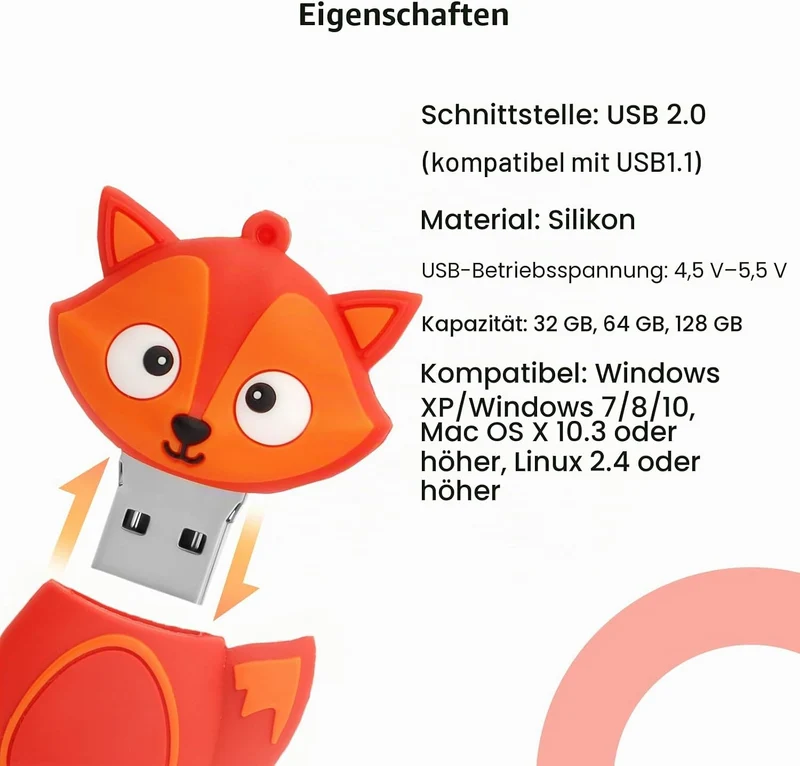 128 GB USB-Flash-Laufwerk in Form eines niedlichen Fuchses, BORLTER CLAMP Niedlicher Memory Stick US