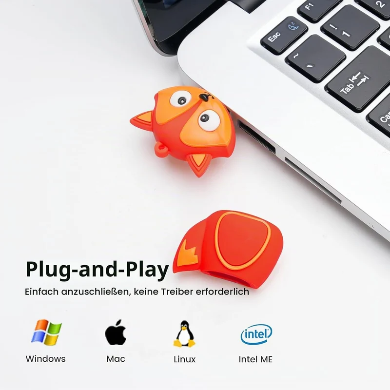 128 GB USB-Flash-Laufwerk in Form eines niedlichen Fuchses, BORLTER CLAMP Niedlicher Memory Stick US