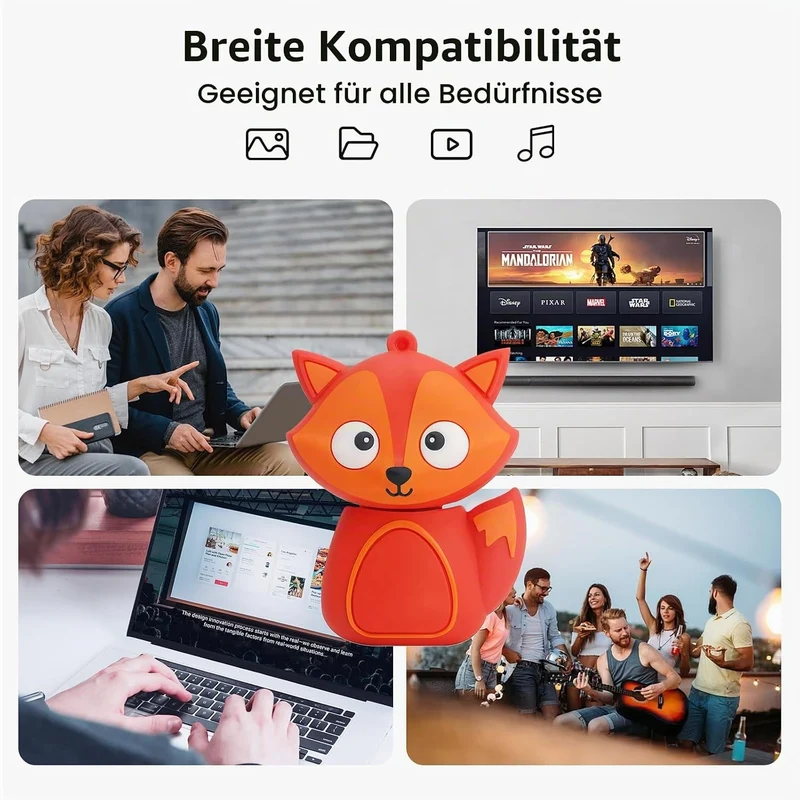 128 GB USB-Flash-Laufwerk in Form eines niedlichen Fuchses, BORLTER CLAMP Niedlicher Memory Stick US