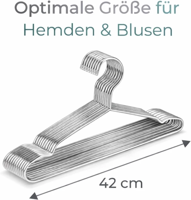 Kleiderbügel aus Edelstahl, 10 Stück, Silber, Rostfrei, Poliert, 42x20 cm, Hohe Tragkraft, Glatte Ob