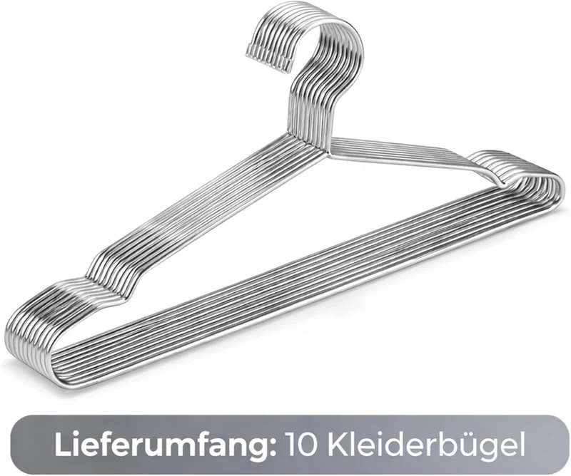 Kleiderbügel aus Edelstahl, 10 Stück, Silber, Rostfrei, Poliert, 42x20 cm, Hohe Tragkraft, Glatte Ob