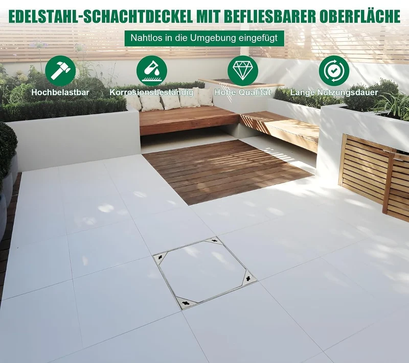 Schachtabdeckung Edelstahl V2A - Aussenmass: 700 x 700 x 60 mm, 700 x 700 x 60 mm