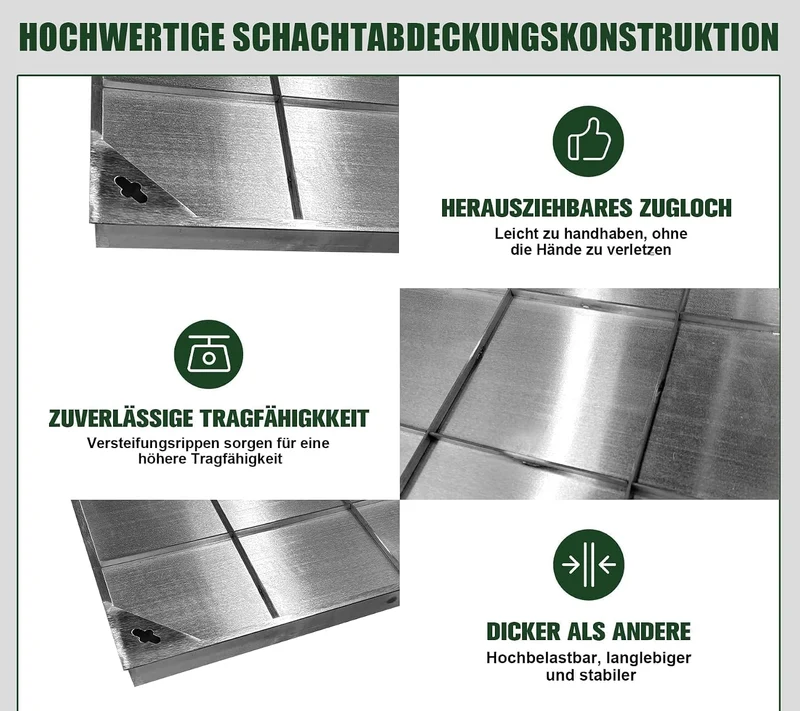 Schachtabdeckung Edelstahl V2A - Aussenmass: 700 x 700 x 60 mm, 700 x 700 x 60 mm