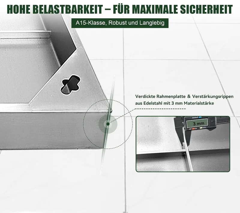 Schachtabdeckung Edelstahl V2A - Aussenmass: 700 x 700 x 60 mm, 700 x 700 x 60 mm