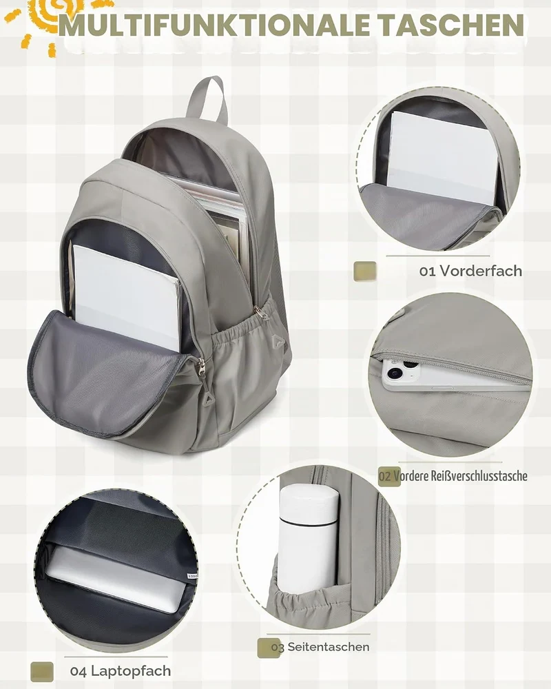 Schulrucksack Teenager Mädchen Jungen Schultasche Rucksack Schule Graubraun A -Graubraun, A -Graubra