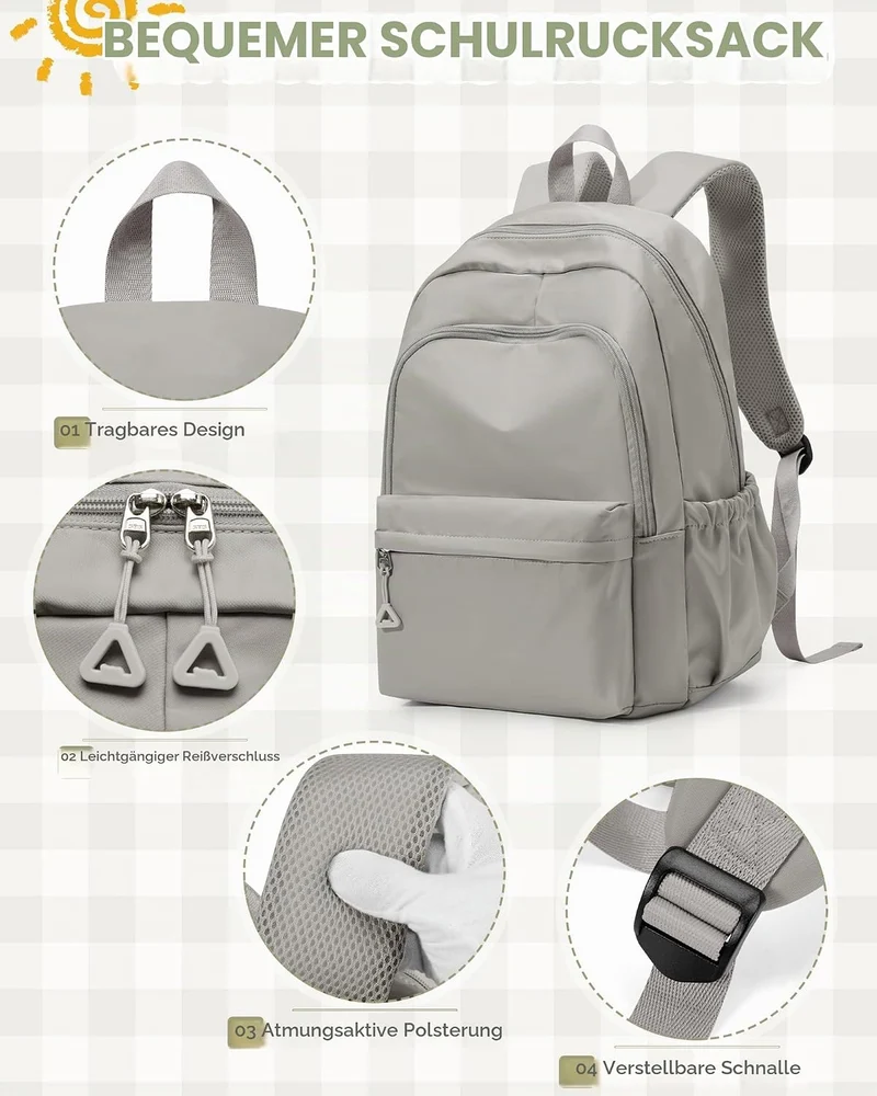 Schulrucksack Teenager Mädchen Jungen Schultasche Rucksack Schule Graubraun A -Graubraun, A -Graubra