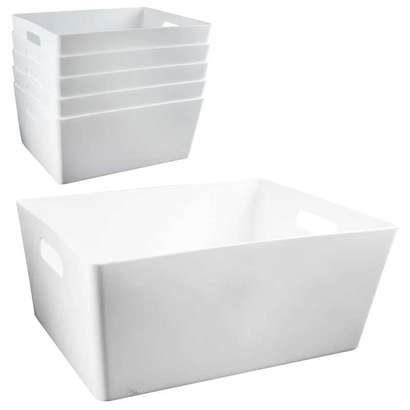 6x Ordnungsboxen 15cm hoch WEIss 35x26x15cm 11,5L DINA4 Kunststoff Bad Korb Weiss 6 Stück - 15cm hoc