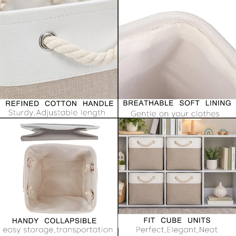 Mangata Stoff Aufbewahrungsbox 30x30x30 cm Faltbar Helles Khaki Weiss 3er Set Helles Khaki Weiss 30c