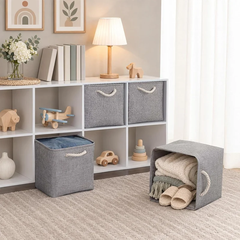 Mangata Stoff Aufbewahrungsbox 30x30x30 cm Faltbar Grau 3er Set Grau 30cm/ 3Pcs, Grau 30cm/ 3Pcs