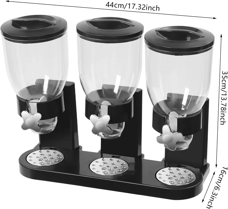 Müslispender 3x2L, Getreidespender für Küche & Café (44x16x35cm)