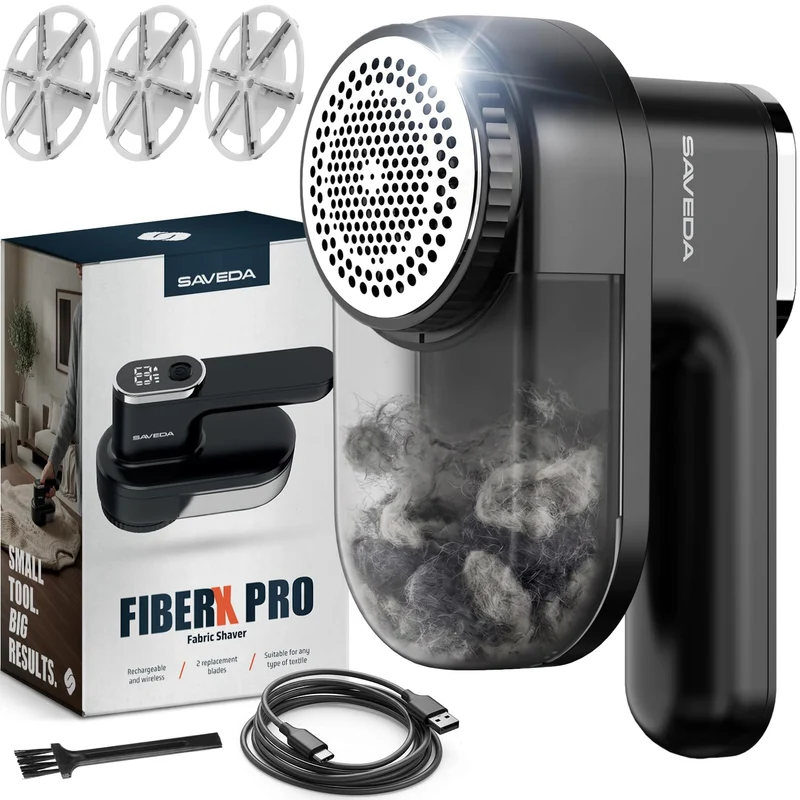 FiberX Pro Fusselrasierer Elektrisch - Fusselentferner für 3 Einstellbaren Leistungsstufen - 6-Kling