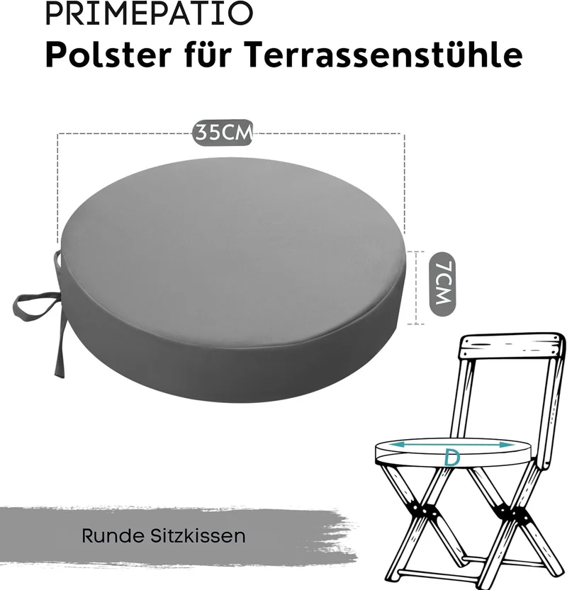 Outdoor Sitzkissen Rund 35x35, 2er Set Wasserdicht, Grau Grau 35 x 35 x 7 cm, Grau 35 x 35 x 7 cm