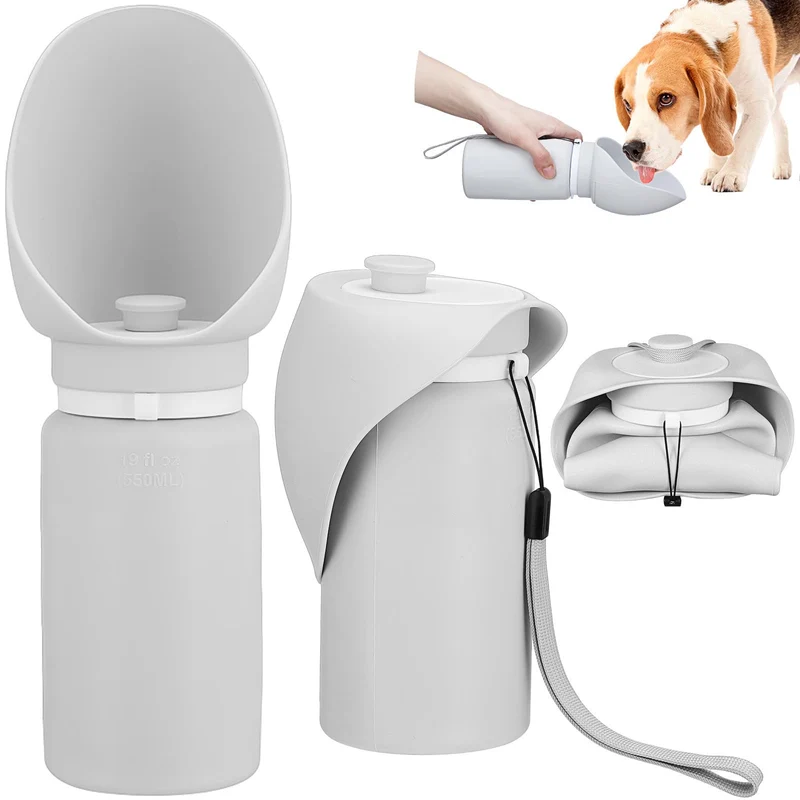 Tragbare Hunde Trinkflasche mit Ausgiesser, 550ml Silikon