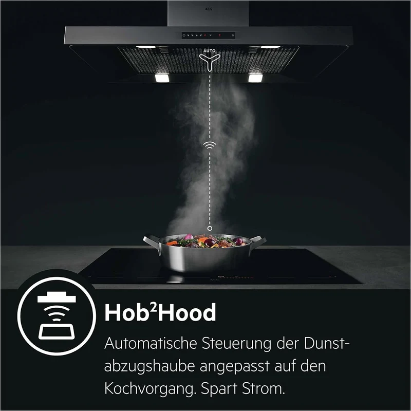 AEG IKB64431XB Autarkes Kochfeld/Induktion/Hob²Hood/Slider-Bedienung / 60 cm/Edelstahlrahmen / 4 Koc