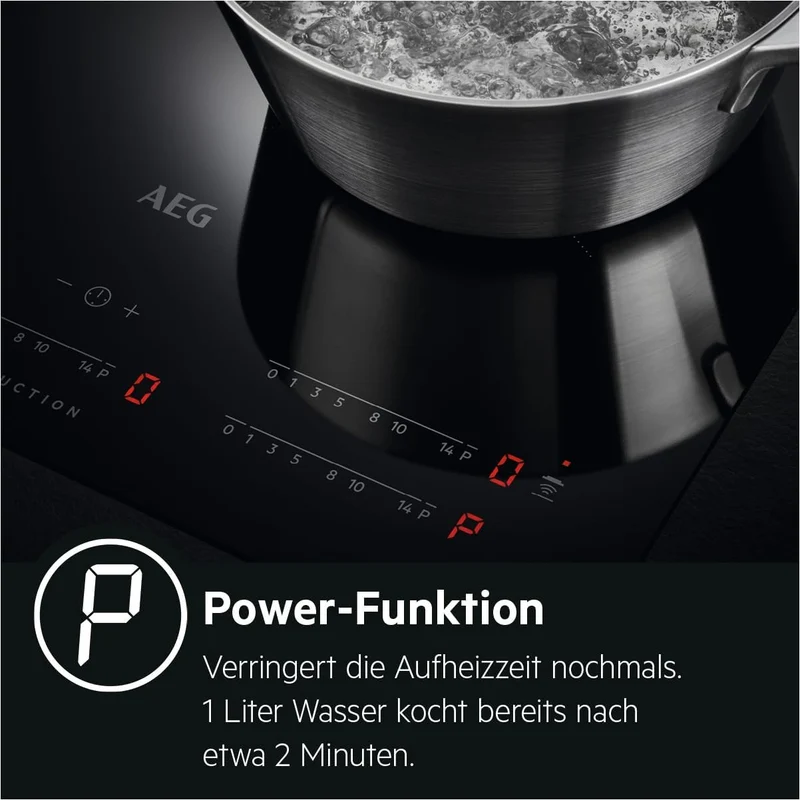 AEG IKB64431XB Autarkes Kochfeld/Induktion/Hob²Hood/Slider-Bedienung / 60 cm/Edelstahlrahmen / 4 Koc
