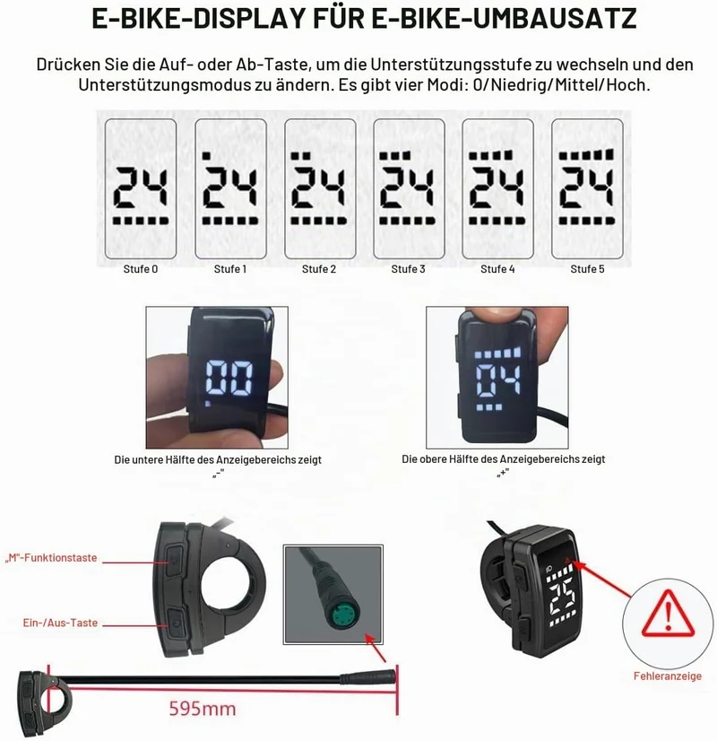 Sarini Ebike Display Elektrofahrrad-Controller Kompatibel mit Bafang BBS01 BBS02 BBSHD