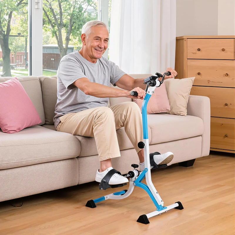 Pedaltrainer für Senioren, Arm- und Beintrainer, höhenverstellbar mit LCD Blau, Blau