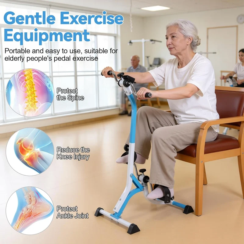 Pedaltrainer für Senioren, Arm- und Beintrainer, höhenverstellbar mit LCD Blau, Blau