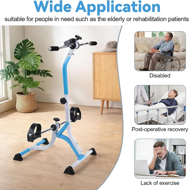 Pedaltrainer für Senioren, Arm- und Beintrainer, höhenverstellbar mit LCD Blau, Blau