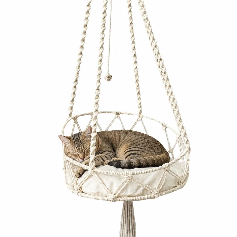 Katzenschaukel, 40cm Katzenschaukel-Hängematte, Boho Makramee Katzenschaukel Hängematte, Katzenschla