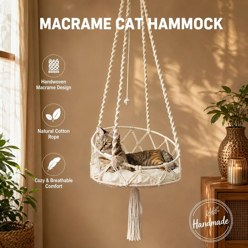 Katzenschaukel, 40cm Katzenschaukel-Hängematte, Boho Makramee Katzenschaukel Hängematte, Katzenschla