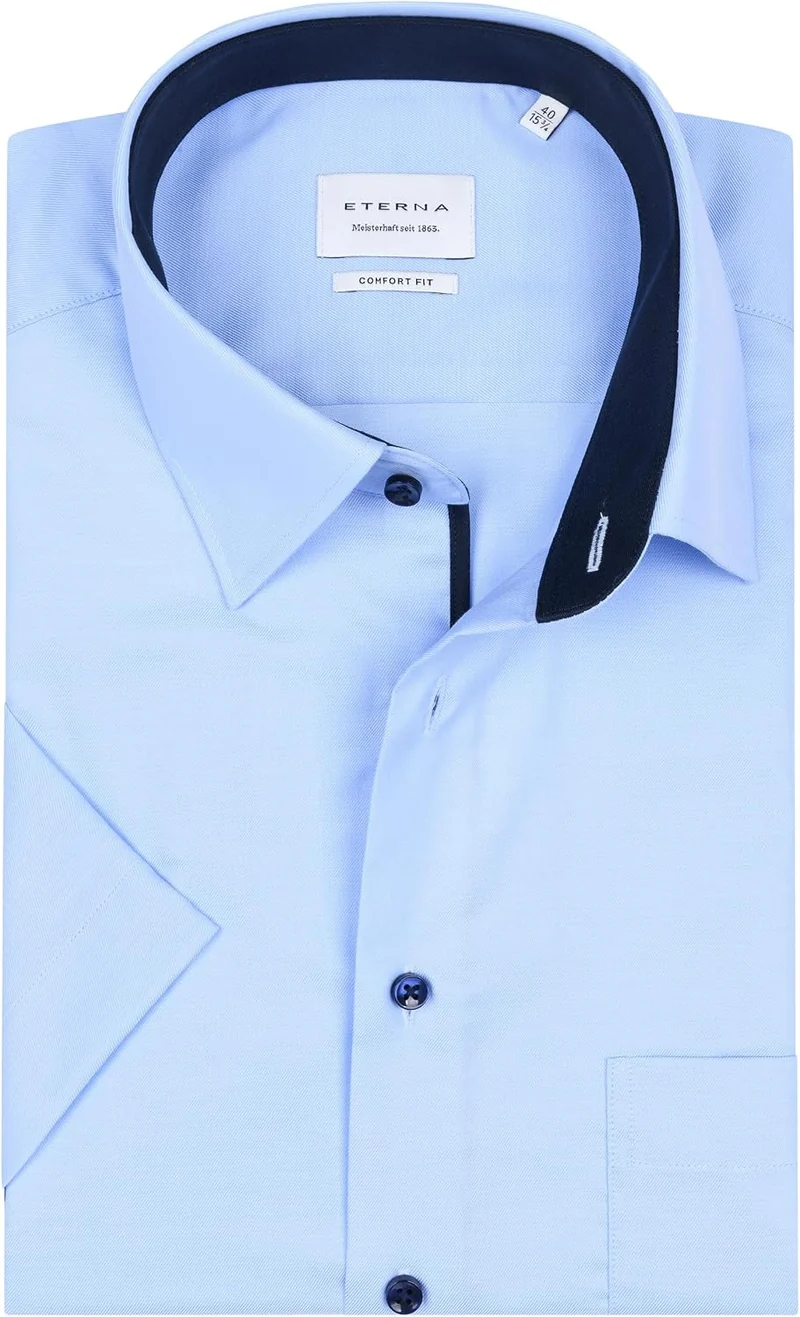 ETERNA Herren Businesshemd Kurzarm Comfort FIT | Uni | Bügelfrei | Kent Kragen 47 Hellblau_(11)_, 47