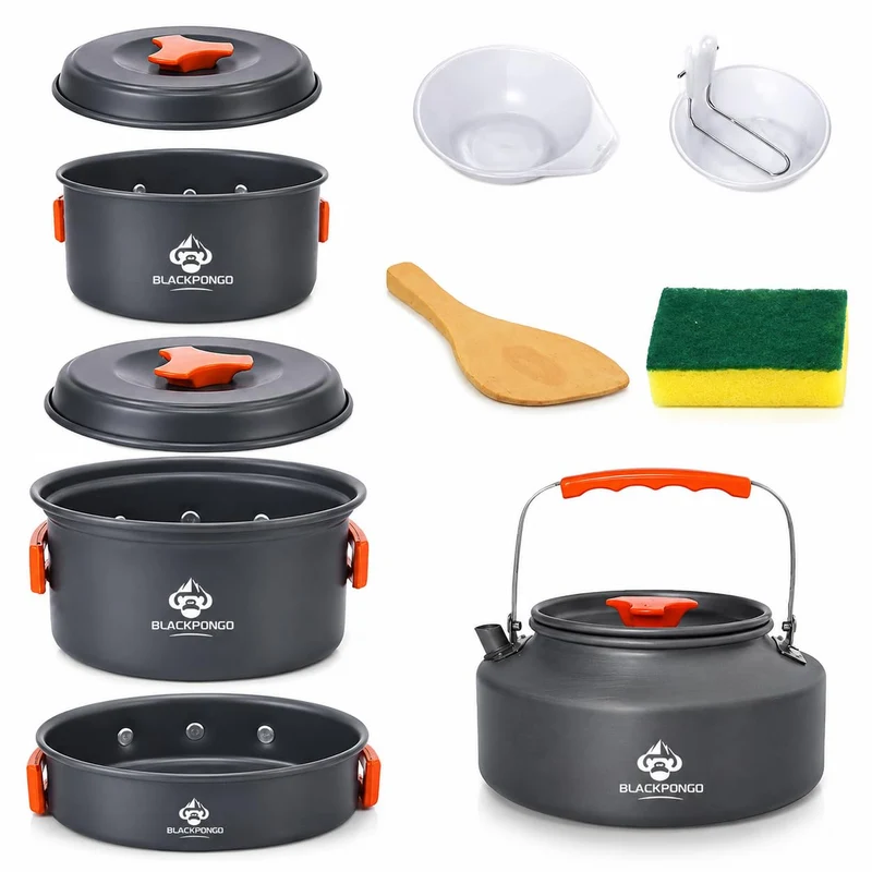 Camping-Kochgeschirr-Set für Rucksackreisen, Camping-Kochset – Camping-Töpfe und Pfannen Set – Campi